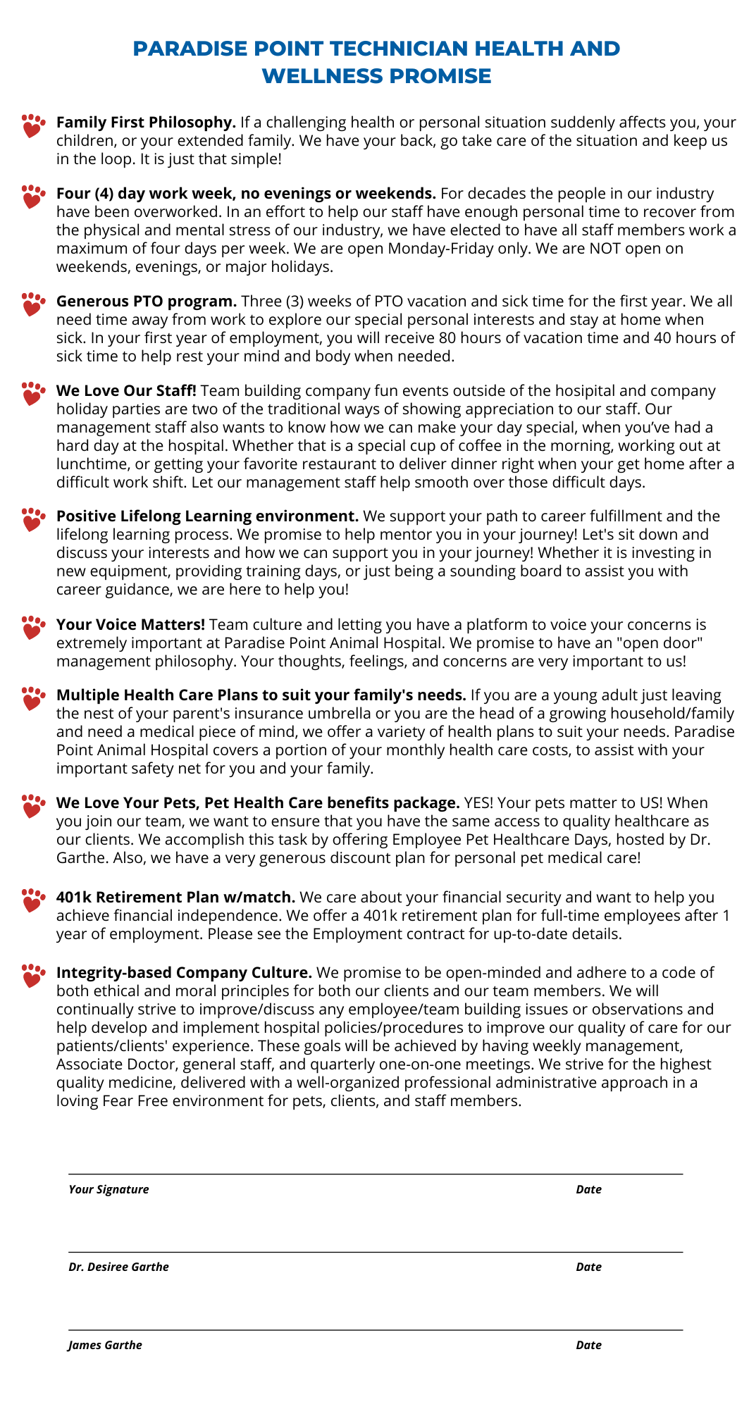 Paradise Point Technician Health and Wellness Promise